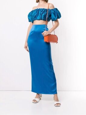 George Electric Blue Satin Maxi Skirt